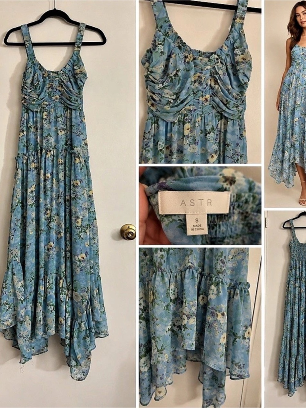 ASTR Floral Maxi Dress in Blue & Green Size Small Like New